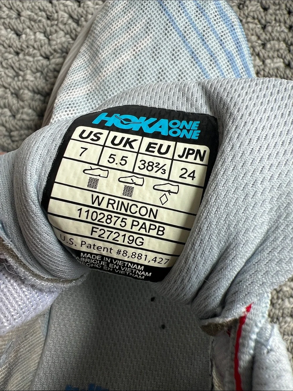 Hoka Women's Light Blue, White and Red Rincon Running Shoe